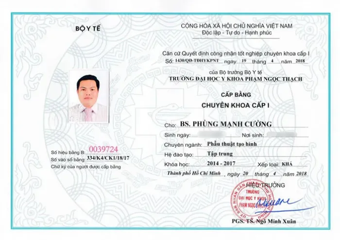 Bác Sĩ Phùng Mạnh Cường Chuyên Khoa I Tạo Hình Thẩm Mỹ