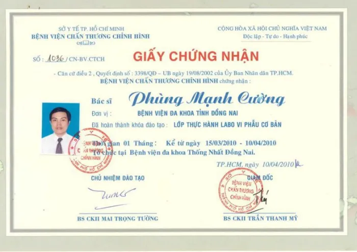 Bác Sĩ Phùng Mạnh Cường Chuyên Khoa I Tạo Hình Thẩm Mỹ